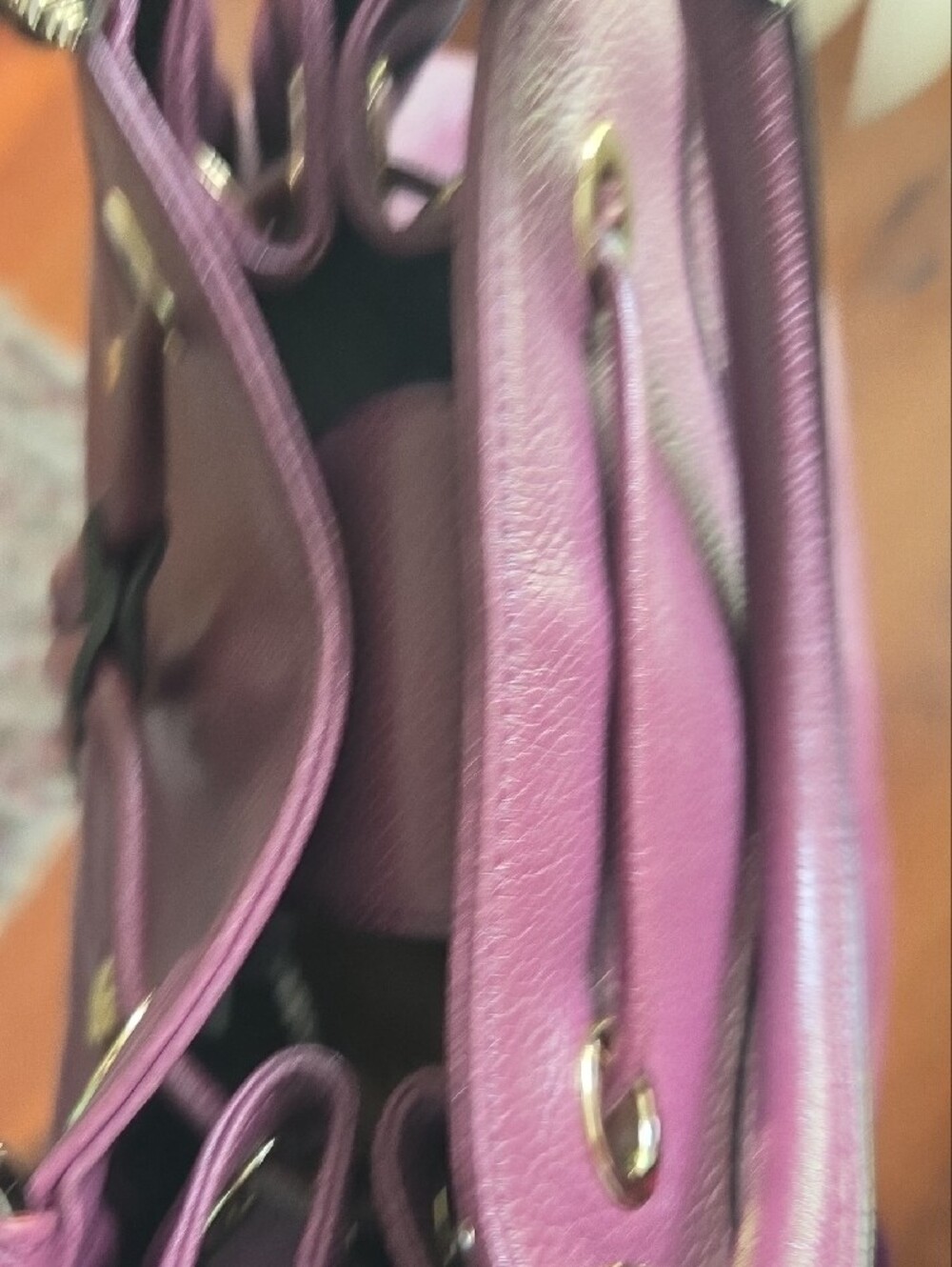 MCM Plum Drawstring Tote with Gold-Tone Hardware - Picture 8 of 15